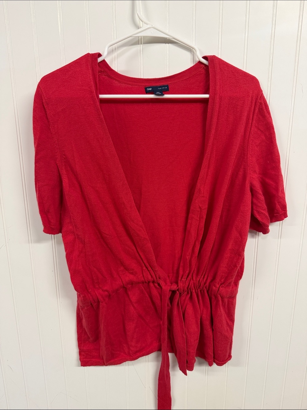 GAP Red Short-Sleeve V-Neck Drawstring Tunic